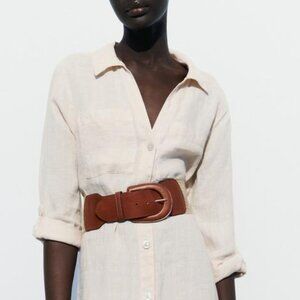 NWT ORANGE BROWN STRAW LEATHER WAIST BELT